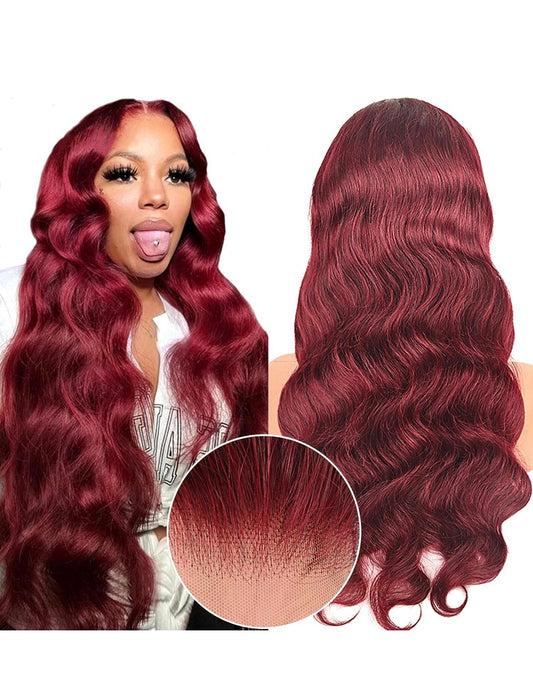 28” Human Hair Burgundy Wig