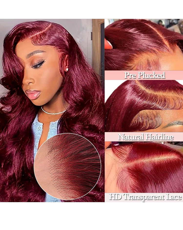 28” Human Hair Burgundy Wig